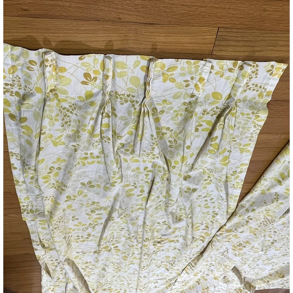 Vintage Floral Pinch Pleat Drape Panels Cotton Polyester MCM‎ Green Yellow 62